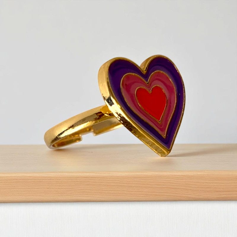 Colorful Heart Ring | Gold Plated Adjustable - For Girls | Includes: Ring