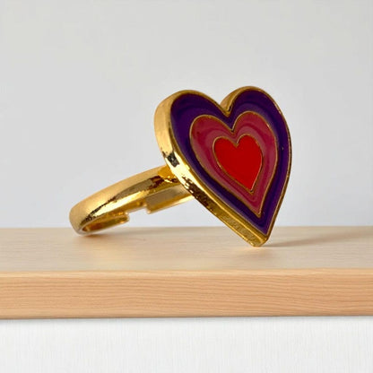 Colorful Heart Ring | Gold Plated Adjustable - For Girls | Includes: Ring