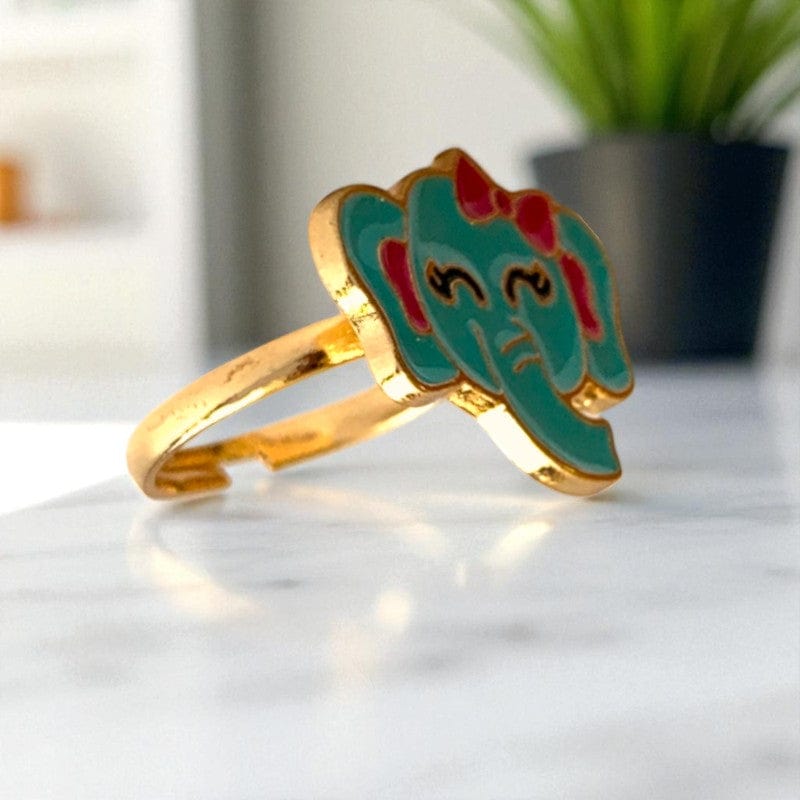 Blue Baby Elephant Ring | Gold Plated Adjustable - For Girls | Includes: Ring