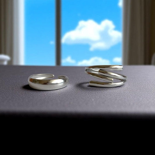 Funky Duo Adjustable Rings | PVD Silver plated - For Women | Includes: Rings (Set of 2)