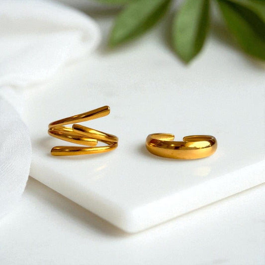 Funky Loop Adjustable Rings | 18K PVD Gold plated - For Women | Includes: Rings (Set of 2)