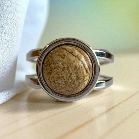 Grounding Adjustable Ring | Picture Jasper - For Unisex | Includes: Ring