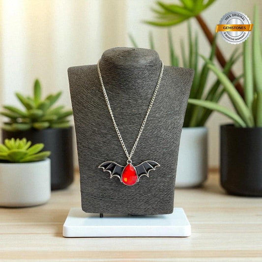 Crimson Wing Necklace | Silver Bat Pendant with Red Stone | Unisex
