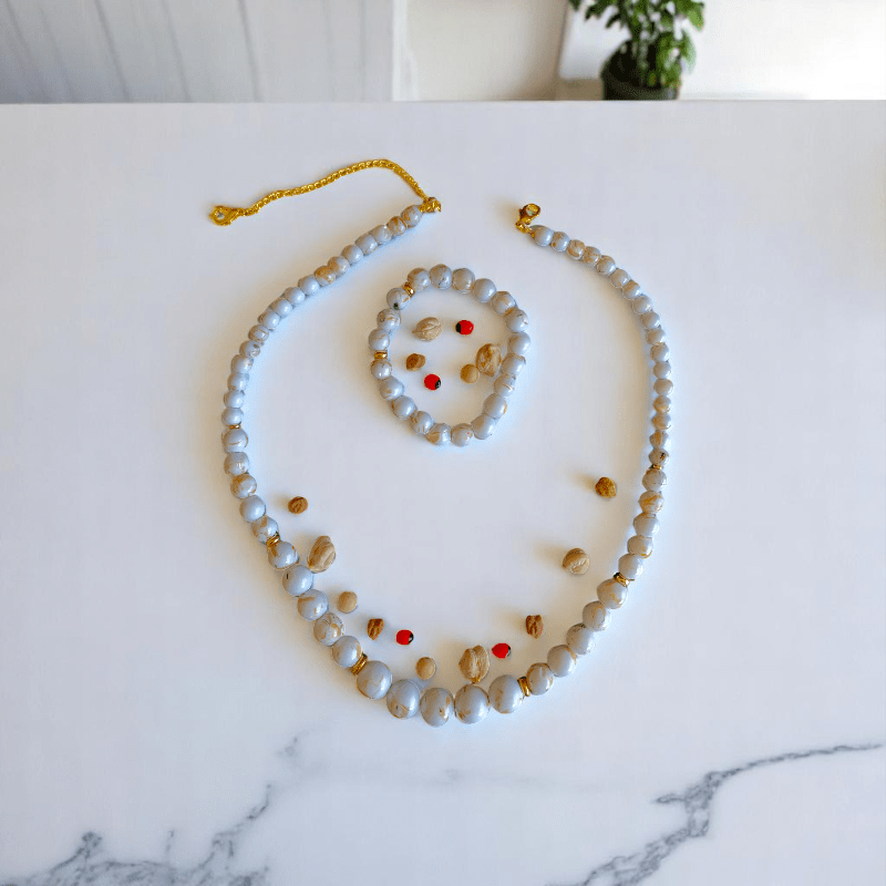 Pearlescent Grace Set | Mother of Pearl Stone - For Women | Includes: Necklace, Bracelet