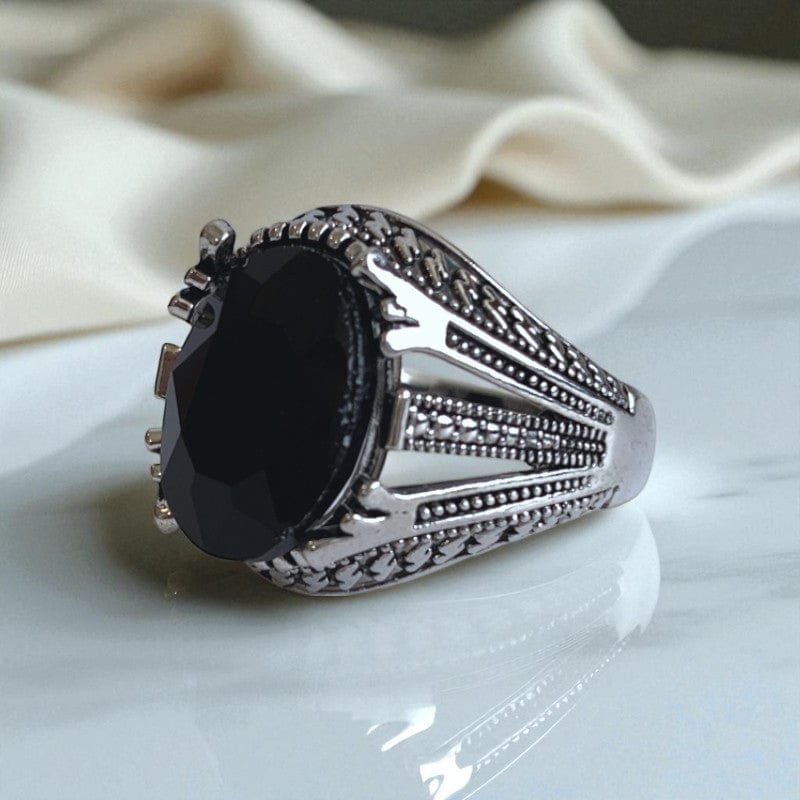Bold Vintage Ring | Black Zircon - For Men | Includes: Ring