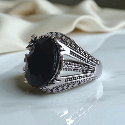 Bold Vintage Ring | Black Zircon - For Men | Includes: Ring