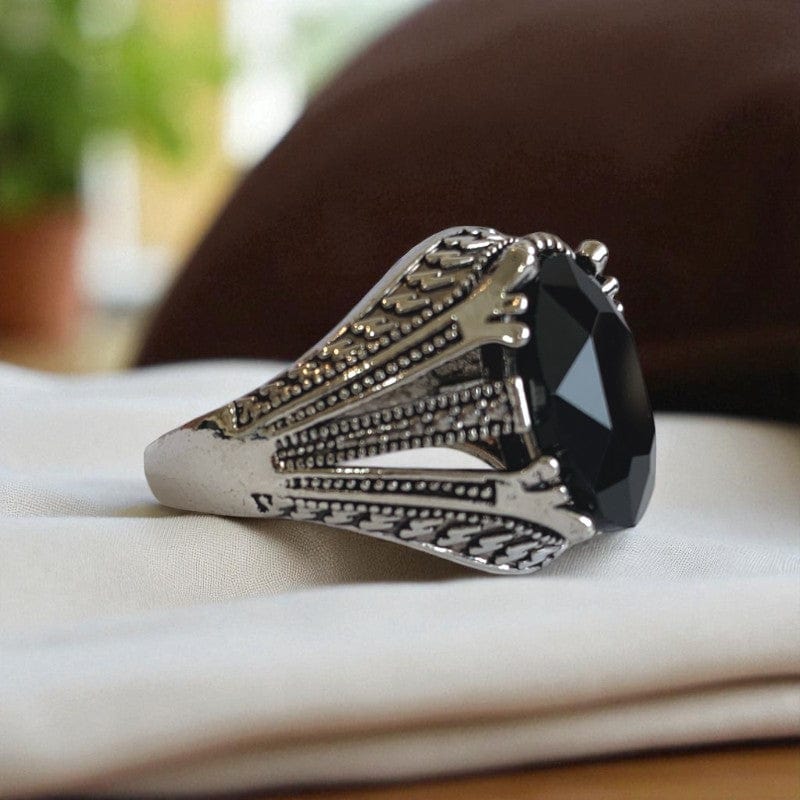 Bold Vintage Ring | Black Zircon - For Men | Includes: Ring