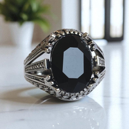 Bold Vintage Ring | Black Zircon - For Men | Includes: Ring