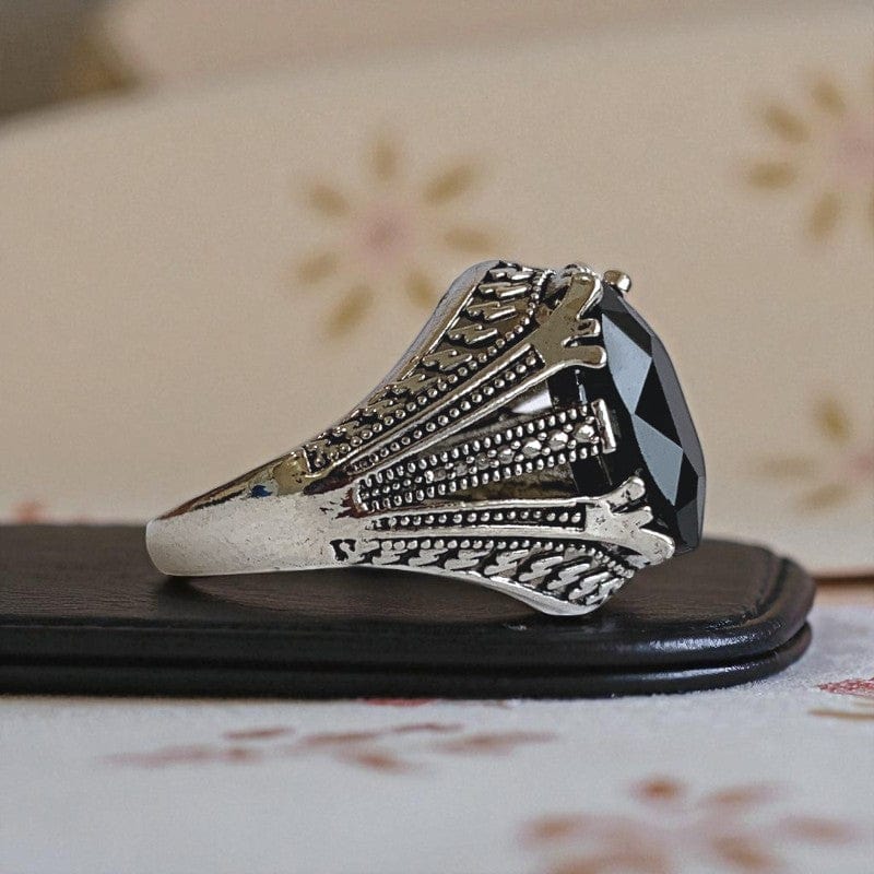 Bold Vintage Ring | Black Zircon - For Men | Includes: Ring