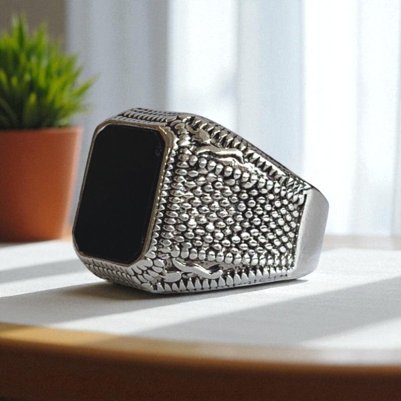 Tribal Design Power Vintage Ring | Black Zircon- For Men | Includes: Ring