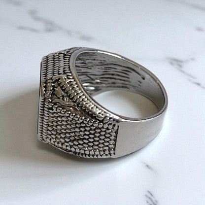 Tribal Design Power Vintage Ring | Black Zircon- For Men | Includes: Ring