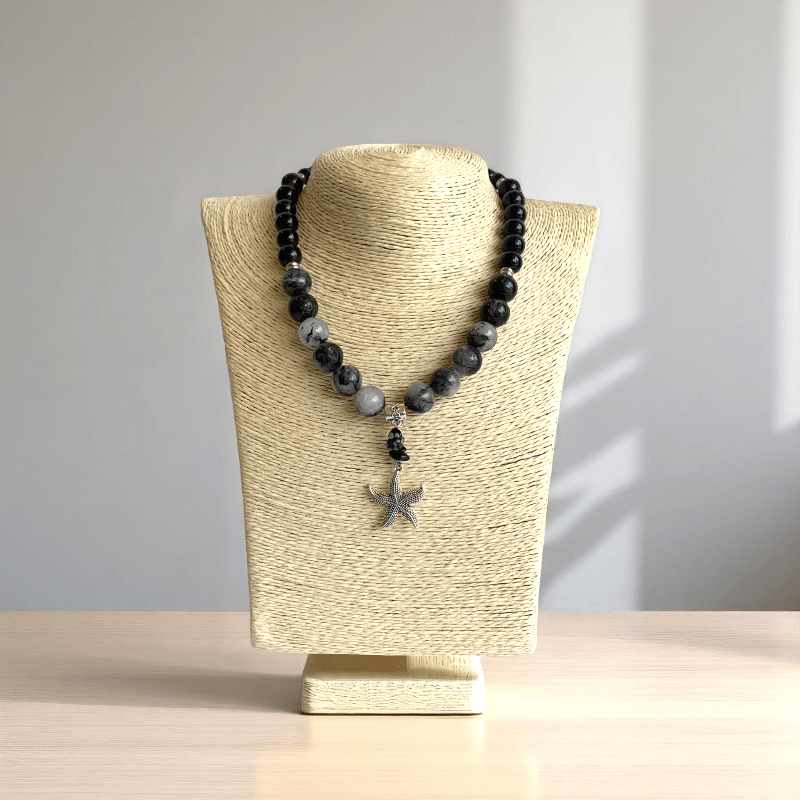 Celestial Drift Necklace | Black Rutile Stone - For Women | Includes: Necklace