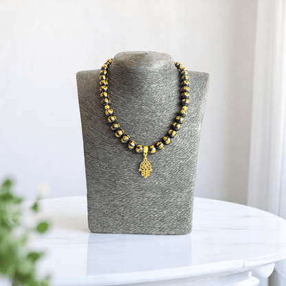 Black Om Mani Hamsa Set | Stainless Steel - For Women | Includes: Necklace, Bracelet, Earrings