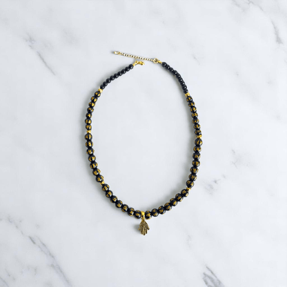 Black Om Mani Hamsa Set | Stainless Steel - For Women | Includes: Necklace, Bracelet, Earrings