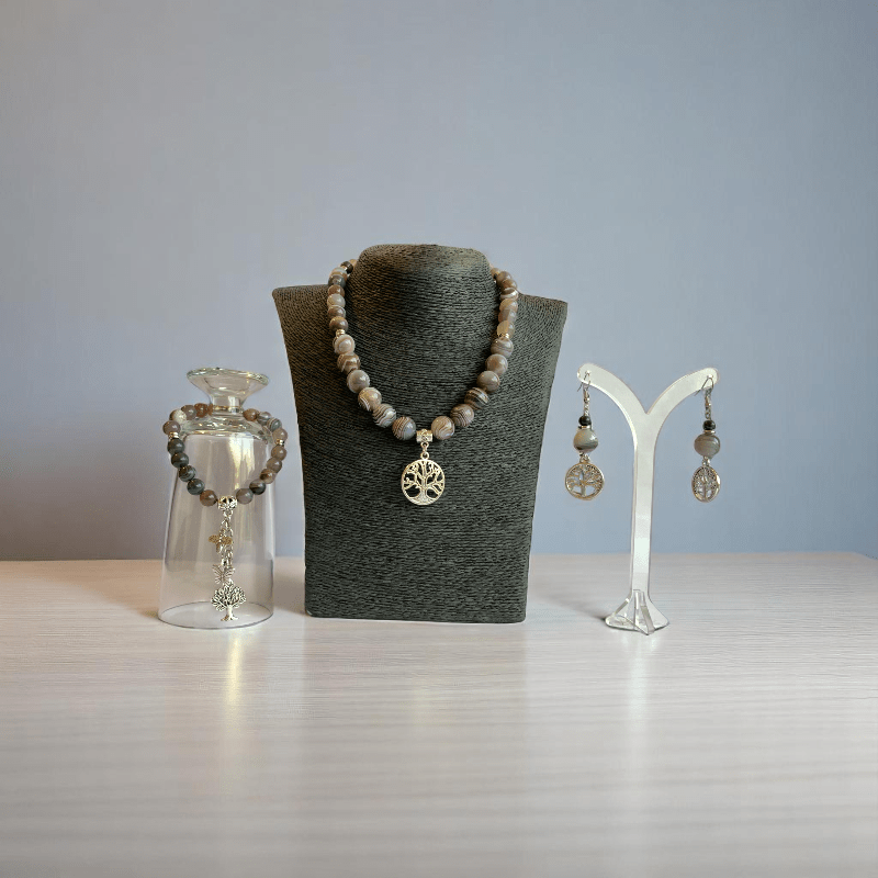 Inner Peace Set | Botswana Stone - For Women | Includes: Necklace, Bracelet, Earring