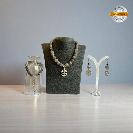 Inner Peace Set | Botswana Stone - For Women | Includes: Necklace, Bracelet, Earring