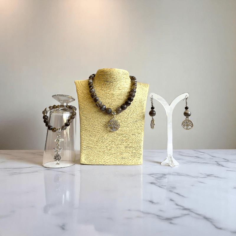 Inner Peace Set | Botswana Stone - For Women | Includes: Necklace, Bracelet, Earring