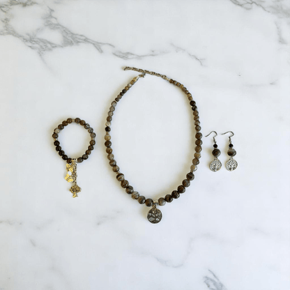 Inner Peace Set | Botswana Stone - For Women | Includes: Necklace, Bracelet, Earring