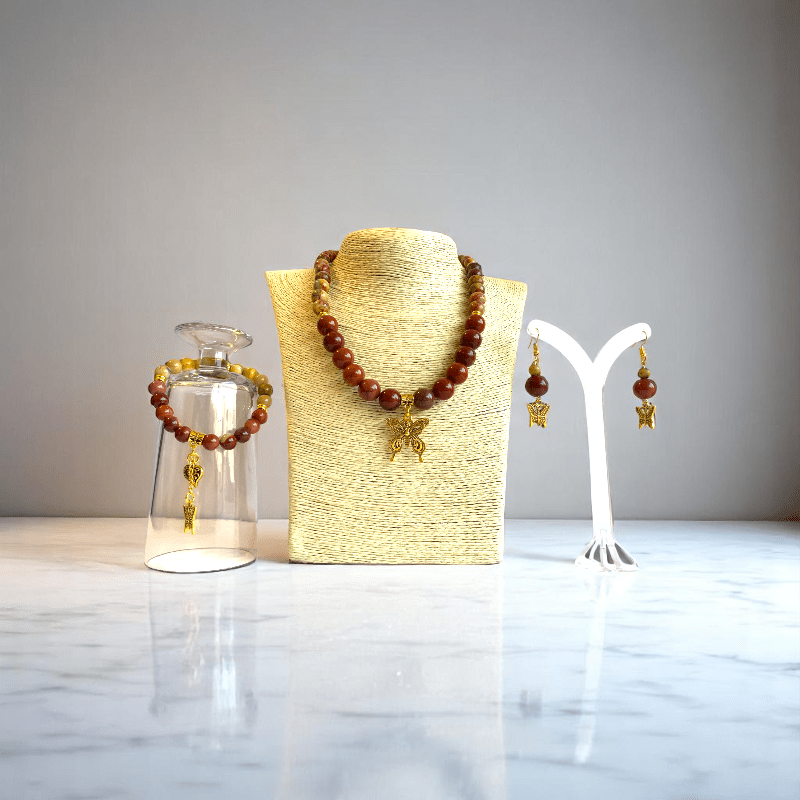 Painted Pebbles Set | Mookaite - For Women | Includes: Necklace, Bracelet, Earring