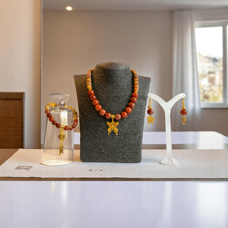 Painted Pebbles Set | Mookaite - For Women | Includes: Necklace, Bracelet, Earring