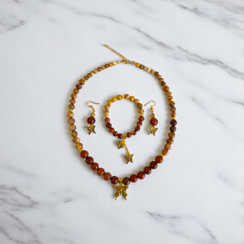 Painted Pebbles Set | Mookaite - For Women | Includes: Necklace, Bracelet, Earring