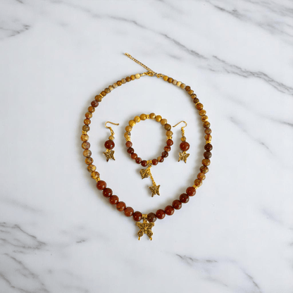 Painted Pebbles Set | Mookaite - For Women | Includes: Necklace, Bracelet, Earring