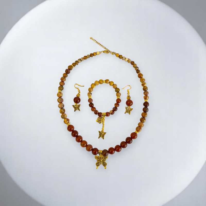 Painted Pebbles Set | Mookaite - For Women | Includes: Necklace, Bracelet, Earring