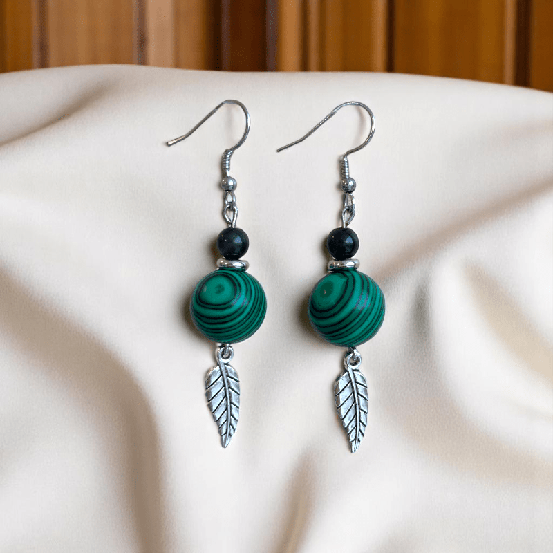 WildLeaf Charm Set | Malachite Stone - For Women | Includes: Necklace, Bracelet, Earring