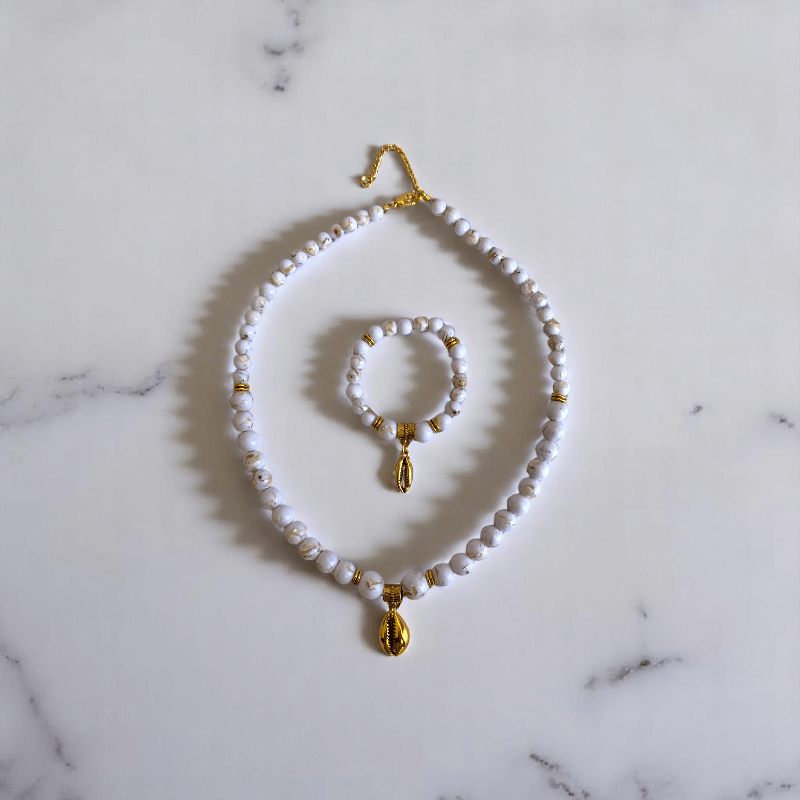 Ocean Whisper Set | Mother of Pearl Stone - For Women | Includes: Necklace, Bracelet