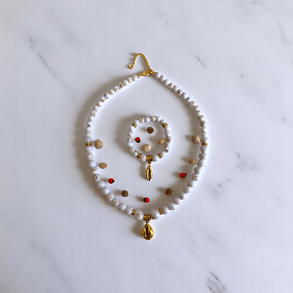 Ocean Whisper Set | Mother of Pearl Stone - For Women | Includes: Necklace, Bracelet