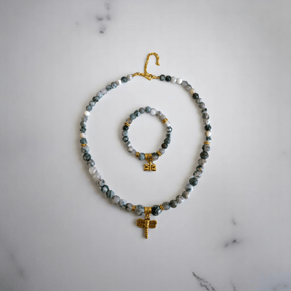 Natural Tranquility Set | Tree Agate Stone - For Women | Includes: Necklace, Bracelet