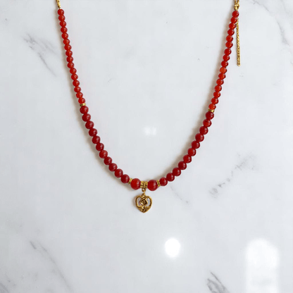 Hearted Rose Set | Red Onyx Stone - For Women | Includes: Necklace, Bracelet