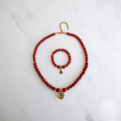 Hearted Rose Set | Red Onyx Stone - For Women | Includes: Necklace, Bracelet