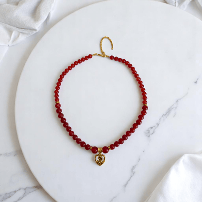 Hearted Rose Set | Red Onyx Stone - For Women | Includes: Necklace, Bracelet