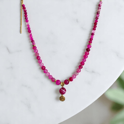 Rosy Essence Set | Pink Banded Agate Stone - For Women | Includes: Necklace, Bracelet