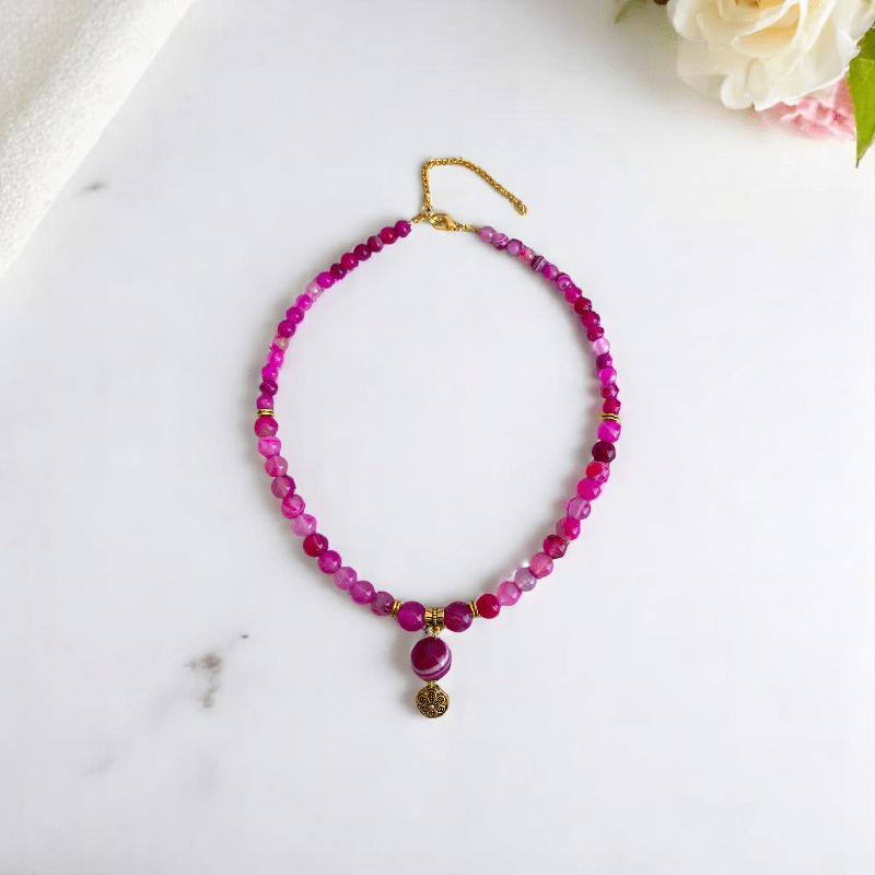 Rosy Essence Set | Pink Banded Agate Stone - For Women | Includes: Necklace, Bracelet