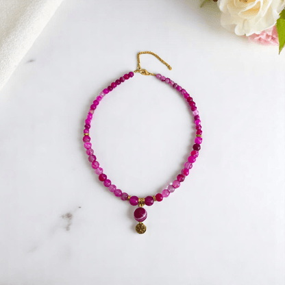 Rosy Essence Set | Pink Banded Agate Stone - For Women | Includes: Necklace, Bracelet