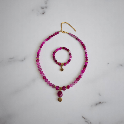 Rosy Essence Set | Pink Banded Agate Stone - For Women | Includes: Necklace, Bracelet