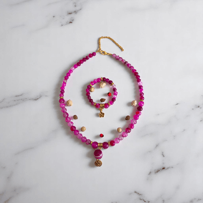 Rosy Essence Set | Pink Banded Agate Stone - For Women | Includes: Necklace, Bracelet