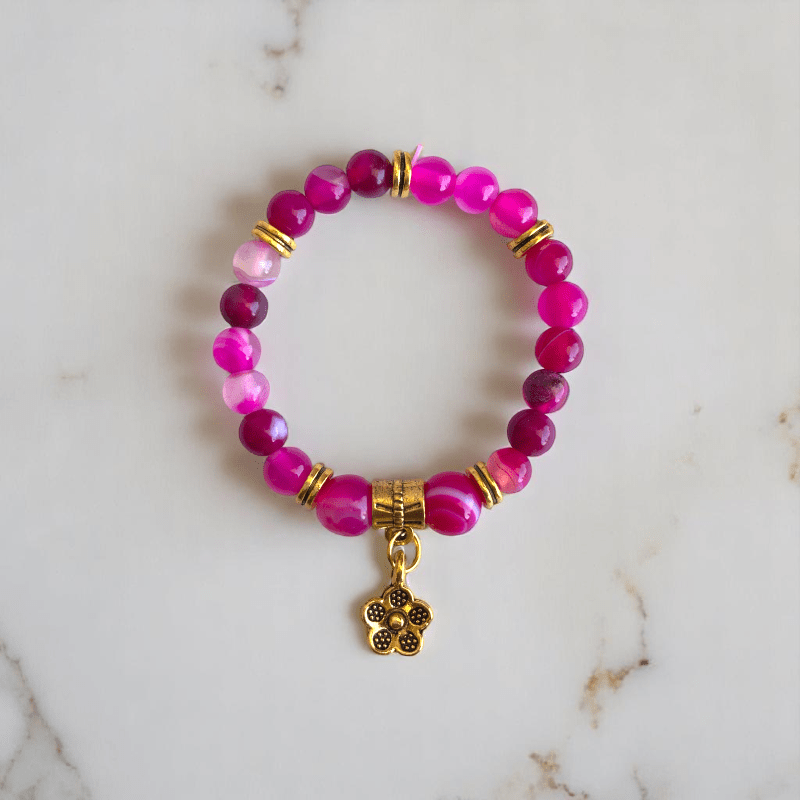 Rosy Essence Set | Pink Banded Agate Stone - For Women | Includes: Necklace, Bracelet