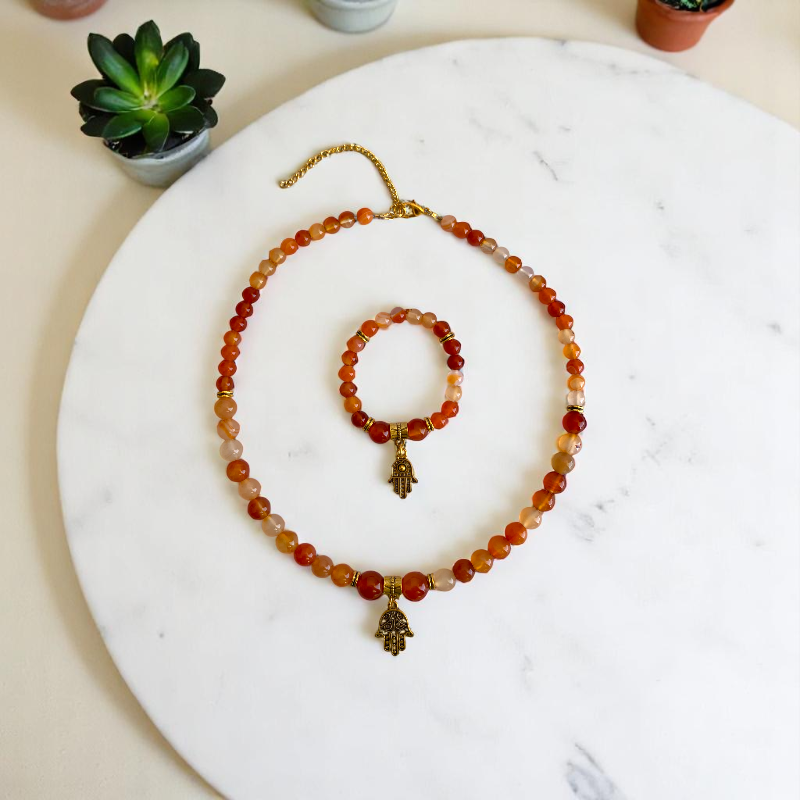 Fiery Soul Set | Carnelian Stone - For Women | Includes: Necklace, Bracelet