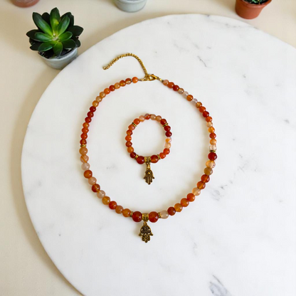 Fiery Soul Set | Carnelian Stone - For Women | Includes: Necklace, Bracelet