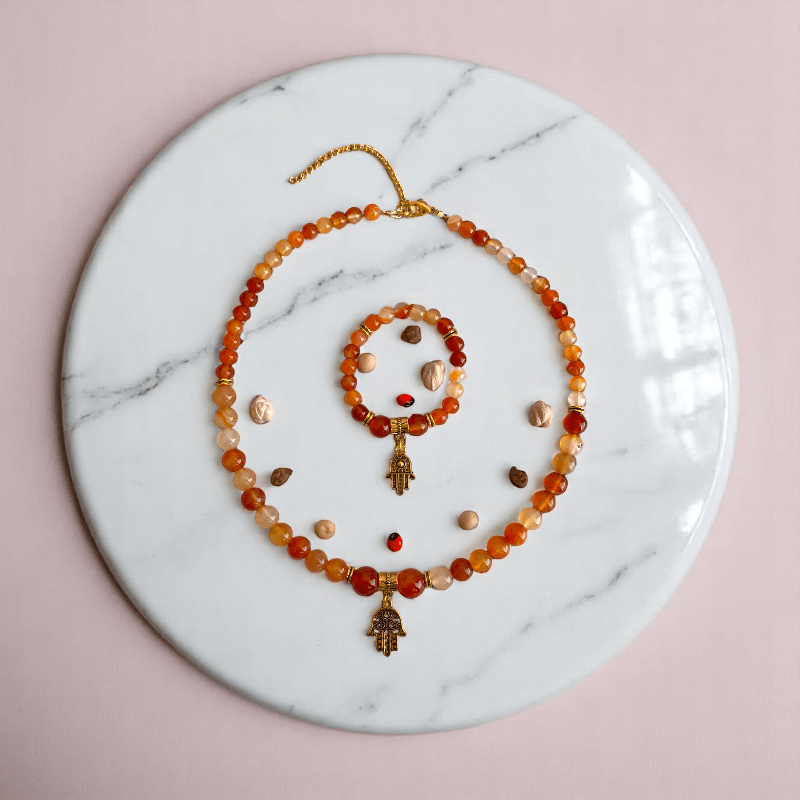 Fiery Soul Set | Carnelian Stone - For Women | Includes: Necklace, Bracelet