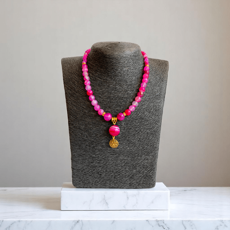 Rosy Essence Set | Pink Banded Agate Stone - For Women | Includes: Necklace, Bracelet