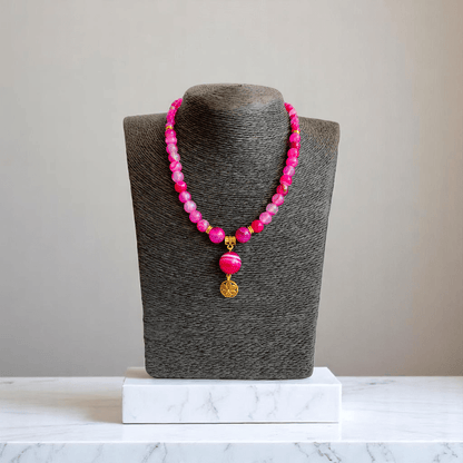 Rosy Essence Set | Pink Banded Agate Stone - For Women | Includes: Necklace, Bracelet