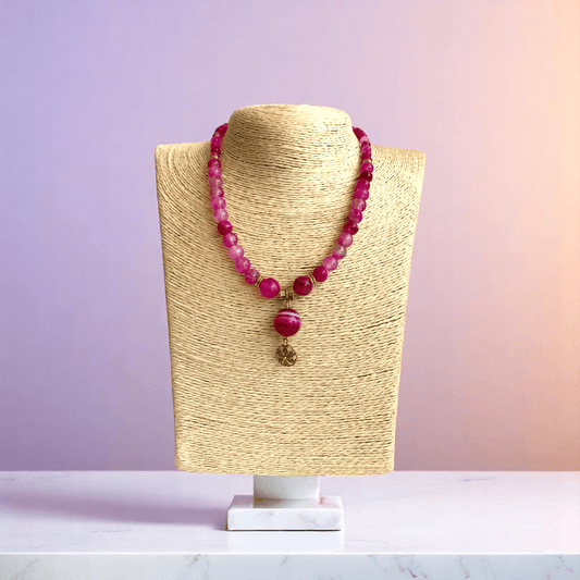 Rosy Essence Set | Pink Banded Agate Stone - For Women | Includes: Necklace, Bracelet