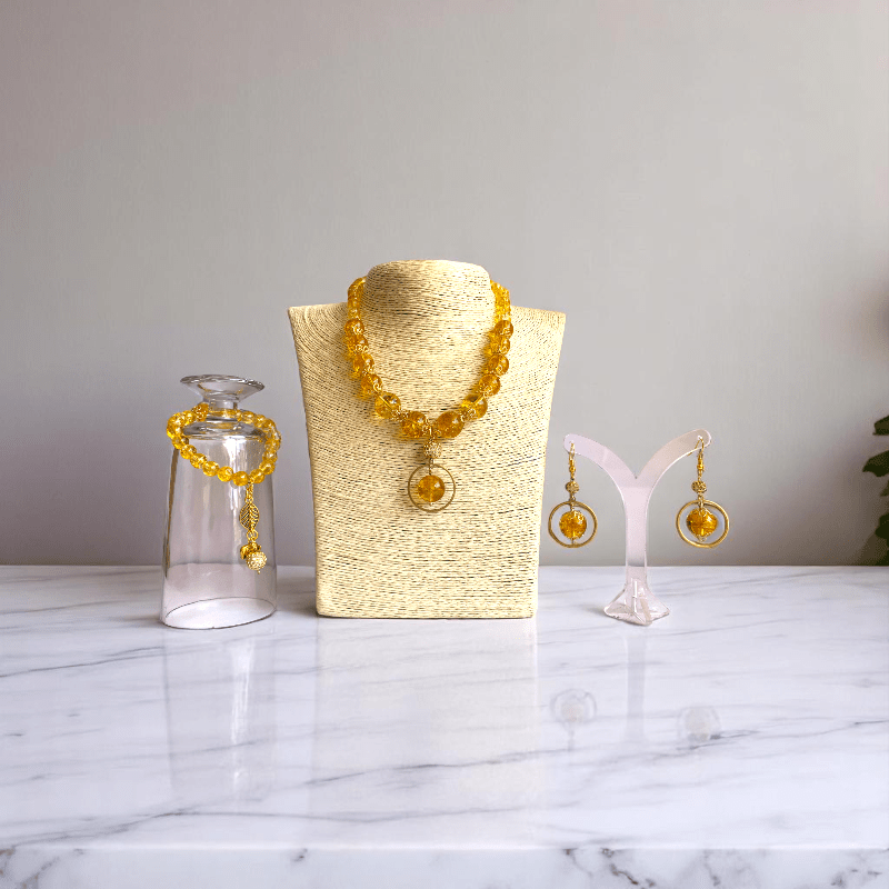 Radiant Sunshine Set | Yellow Citrine Stone - For Women | Includes: Necklace, Bracelet, Earring