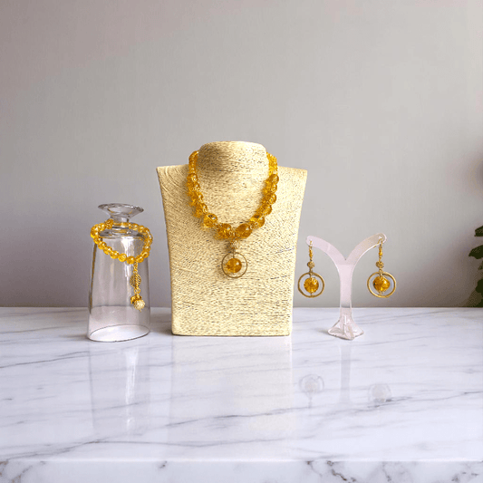 Radiant Sunshine Set | Yellow Citrine Stone - For Women | Includes: Necklace, Bracelet, Earring