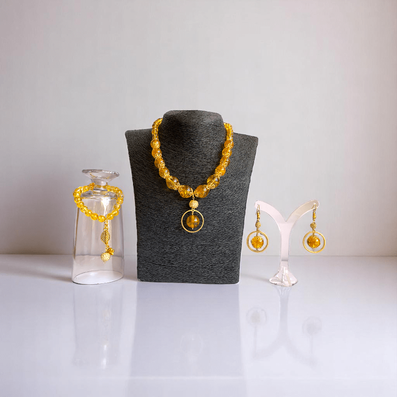 Radiant Sunshine Set | Yellow Citrine Stone - For Women | Includes: Necklace, Bracelet, Earring