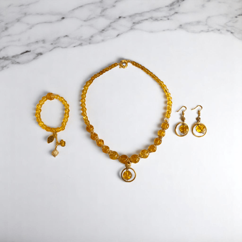Radiant Sunshine Set | Yellow Citrine Stone - For Women | Includes: Necklace, Bracelet, Earring